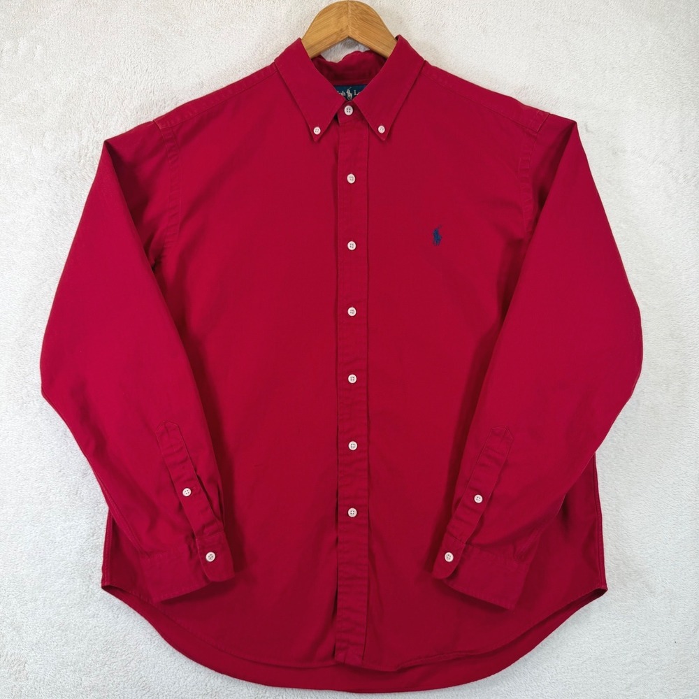 Polo Ralph‎ Lauren Mens XL Classic Fit Red Cotton Twill Button Down Shirt Pony